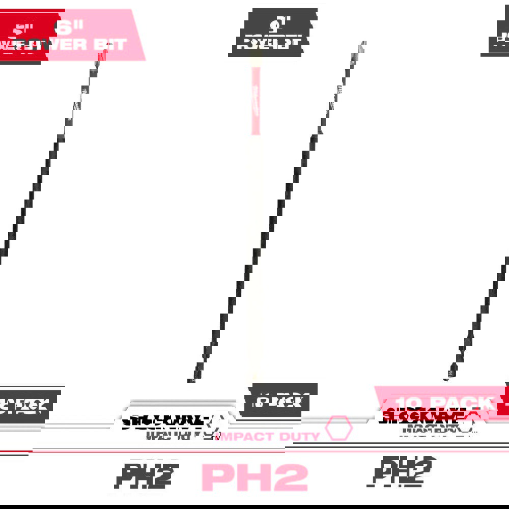 Power & Impact Screwdriver Bits & Holders; Bit Type: Power Bit ; Drive Size: 1/4 ; Overall Length (Inch): 6 ; Material: Alloy Steel ; Hex Size (Inch): 1/4 ; Phillips Size: #2